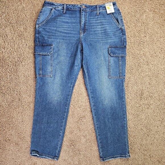 Terra & Sky Denim - NWT Terra & Sky Cargo Jeans Womens 16W Blue High Rise Straight Leg Denim Stretch